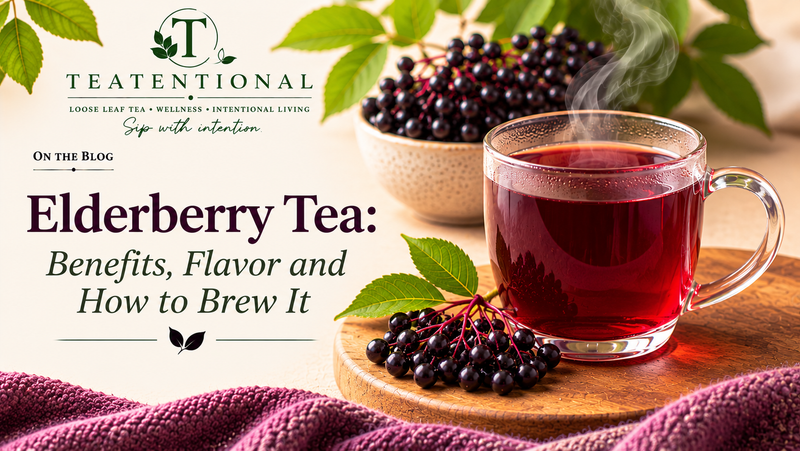 Elderberry tea - a warm cup of caffeine-free elderberry herbal tea