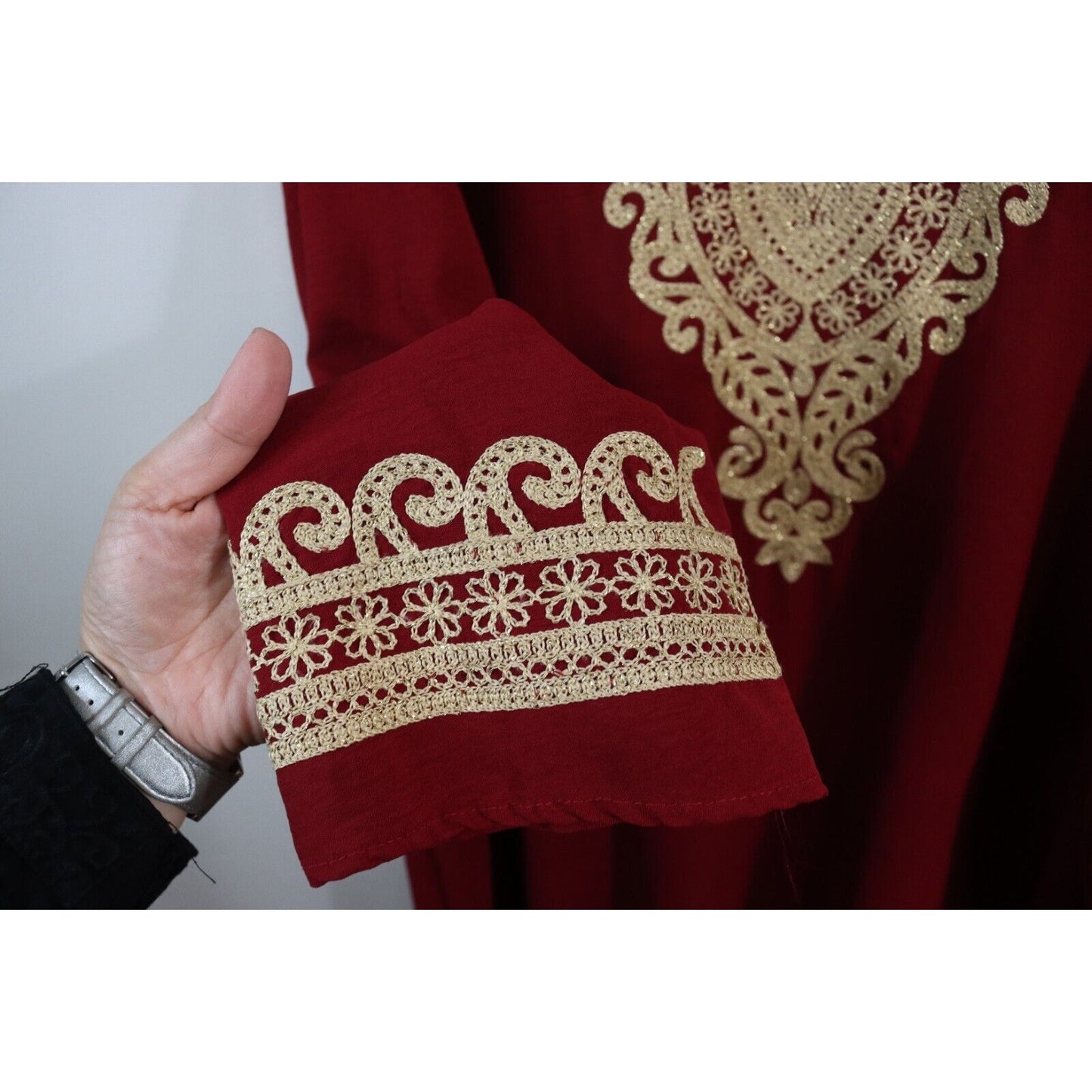 Red and Gold Abaya Maxi Dress Long Sleeve