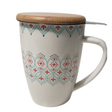 White ceramic tea cup with infuser and bamboo top