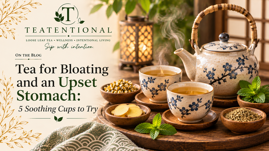Tea for bloating and upset stomach - mint, ginger and fennel herbal tea