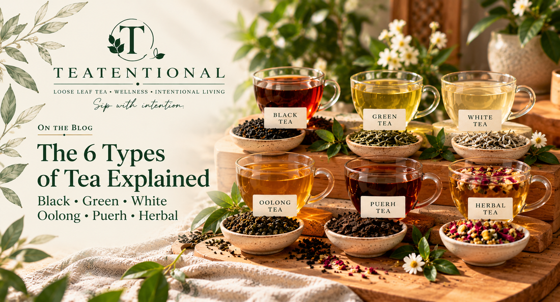 The six types of tea: black, green, white, oolong, pu'erh and herbal