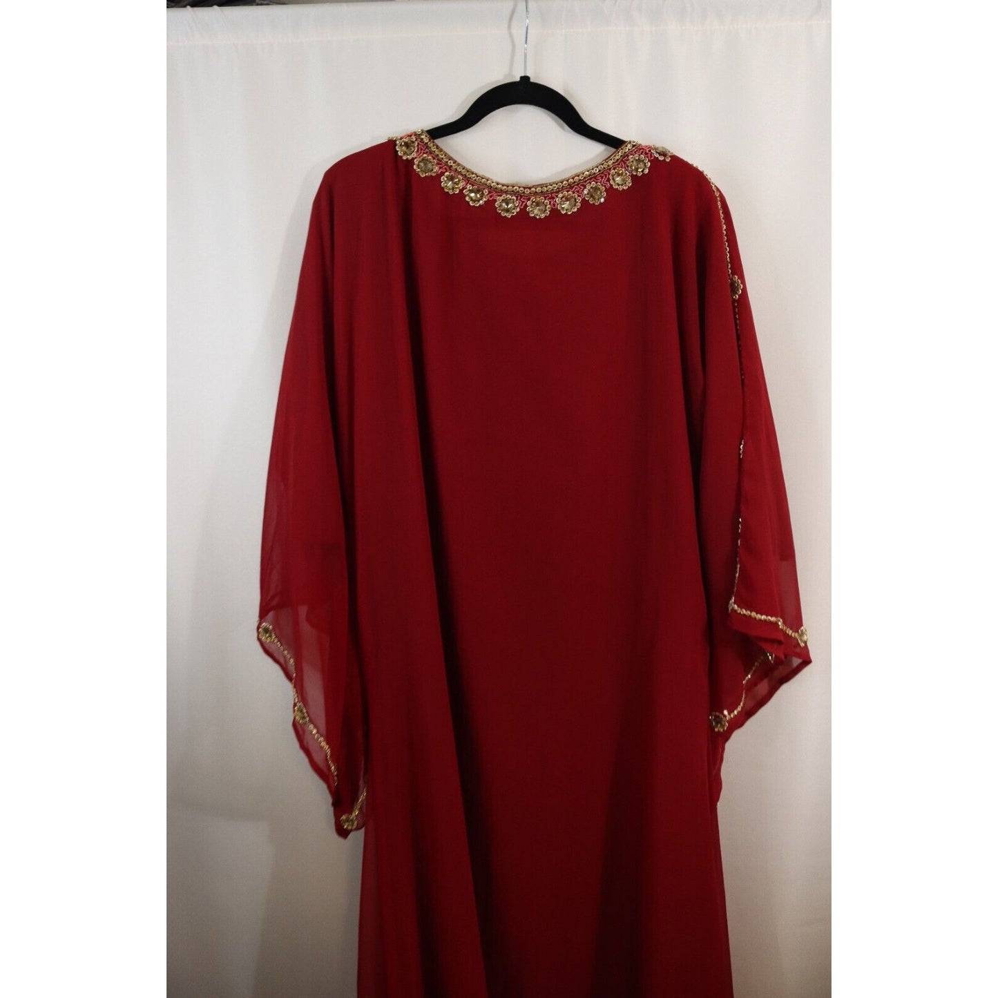 Abaya Kaftan Red Beaded Sheer Lined Size 58