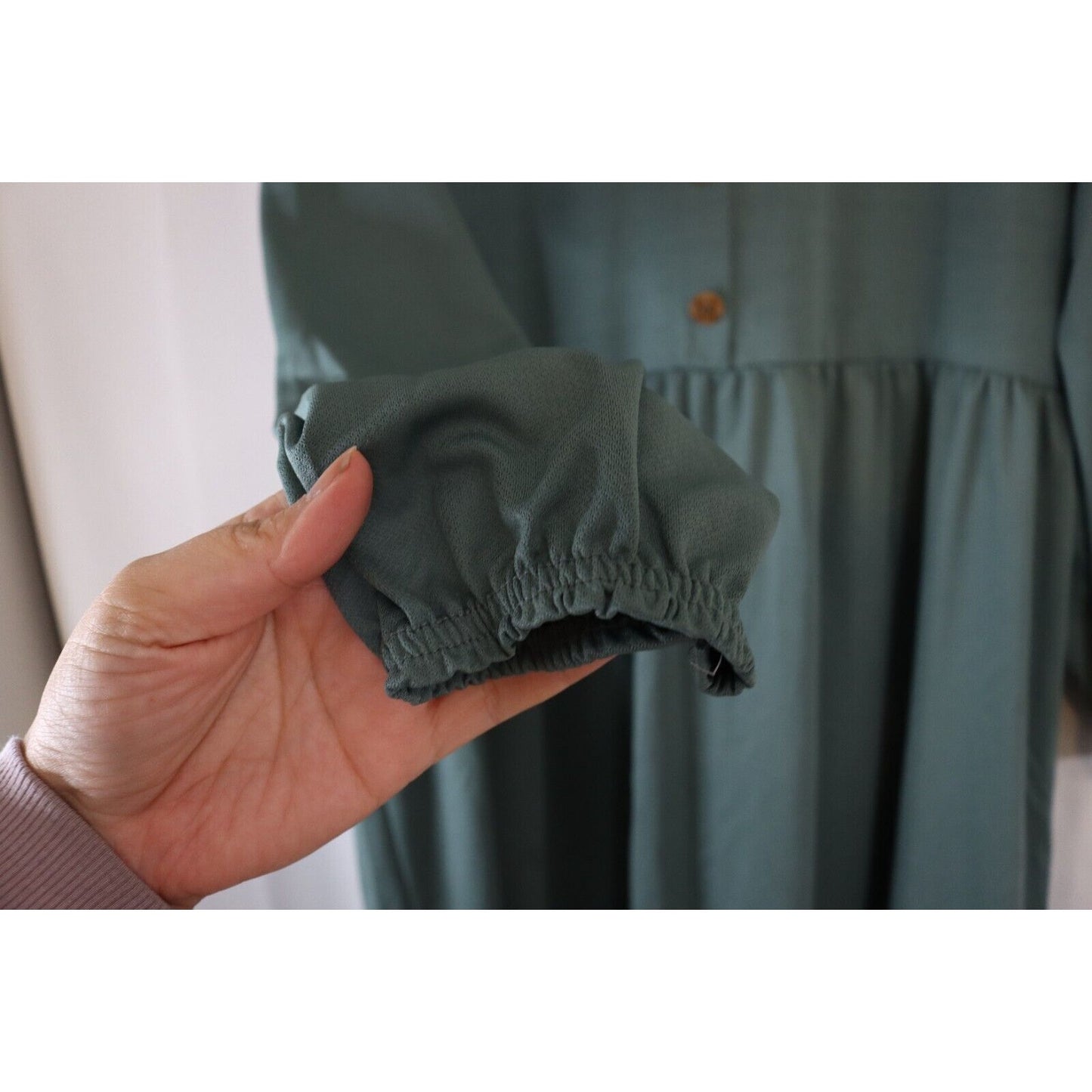 Abaya Green Maxi Dress Long Sleeve ECESUN 50 Faux Button