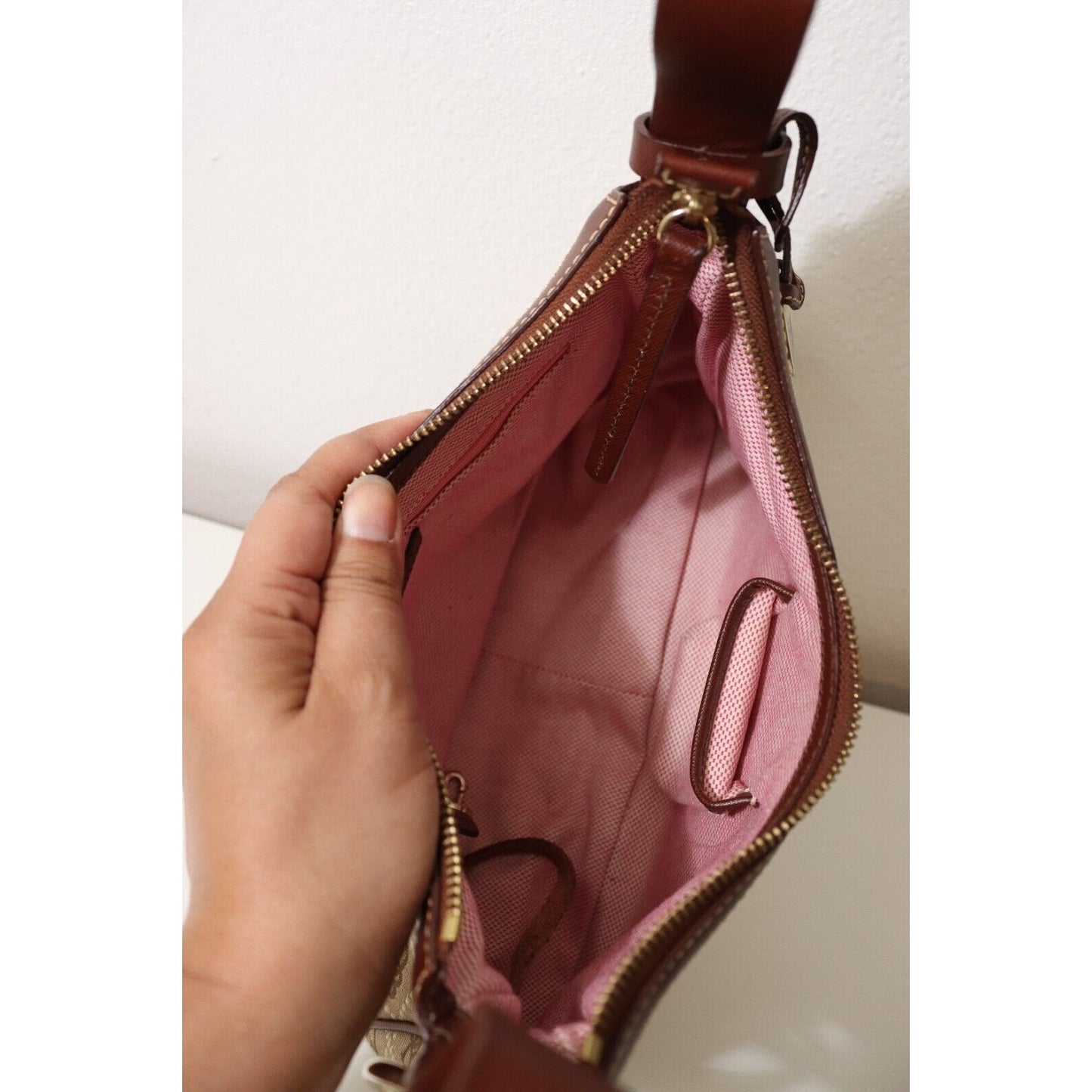 Dooney and Bourke Monogram Brown and Beige Bag Flaw No Strap
