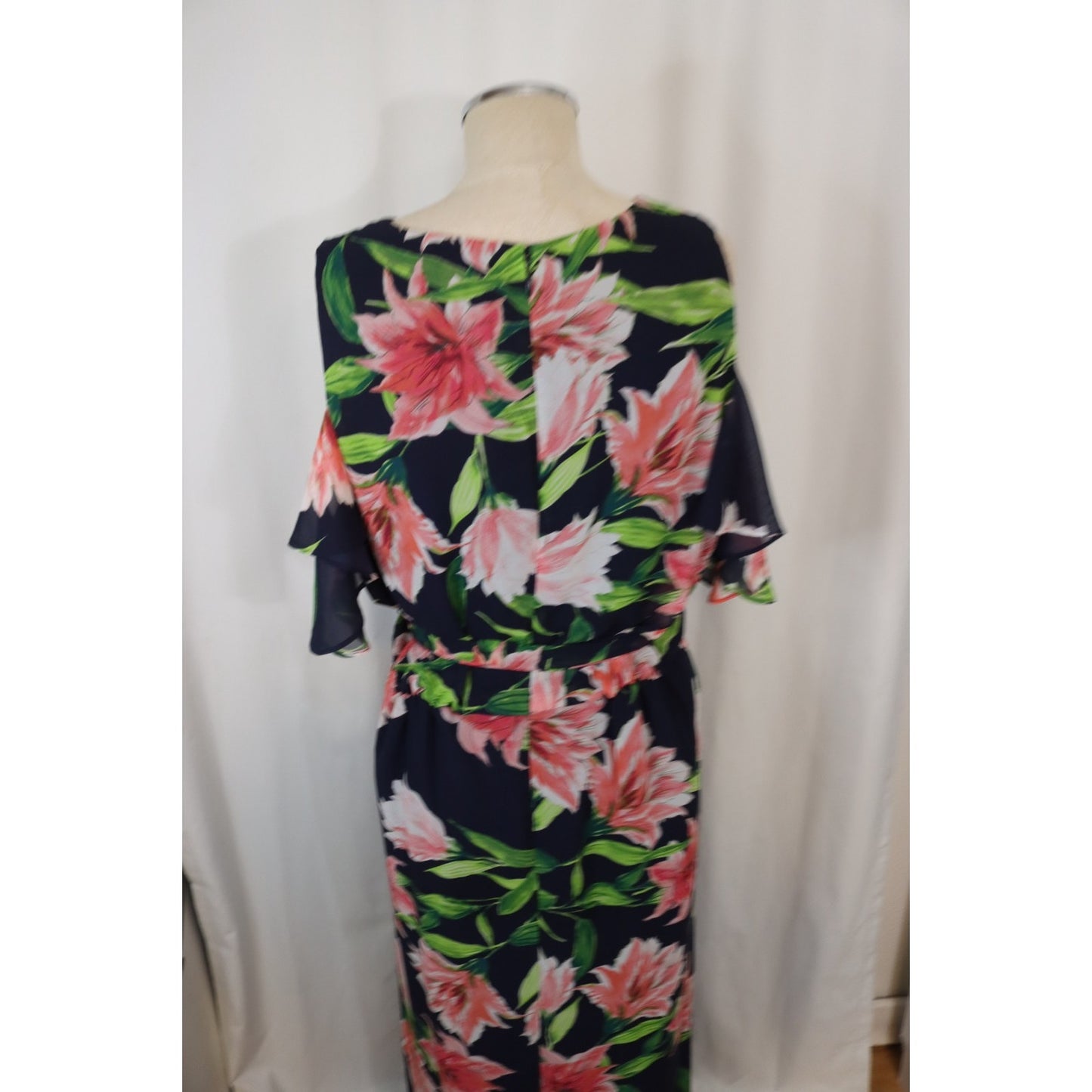 Eliza J Floral Dress Cold Shoulder 16W Slit Tie