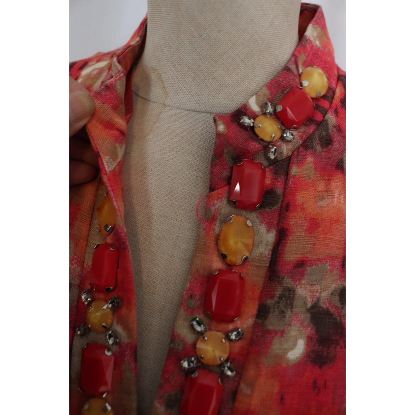 Eliza J New York Size 8 Coral Brown Taupe Rhinestone Linen Blend Sheath
