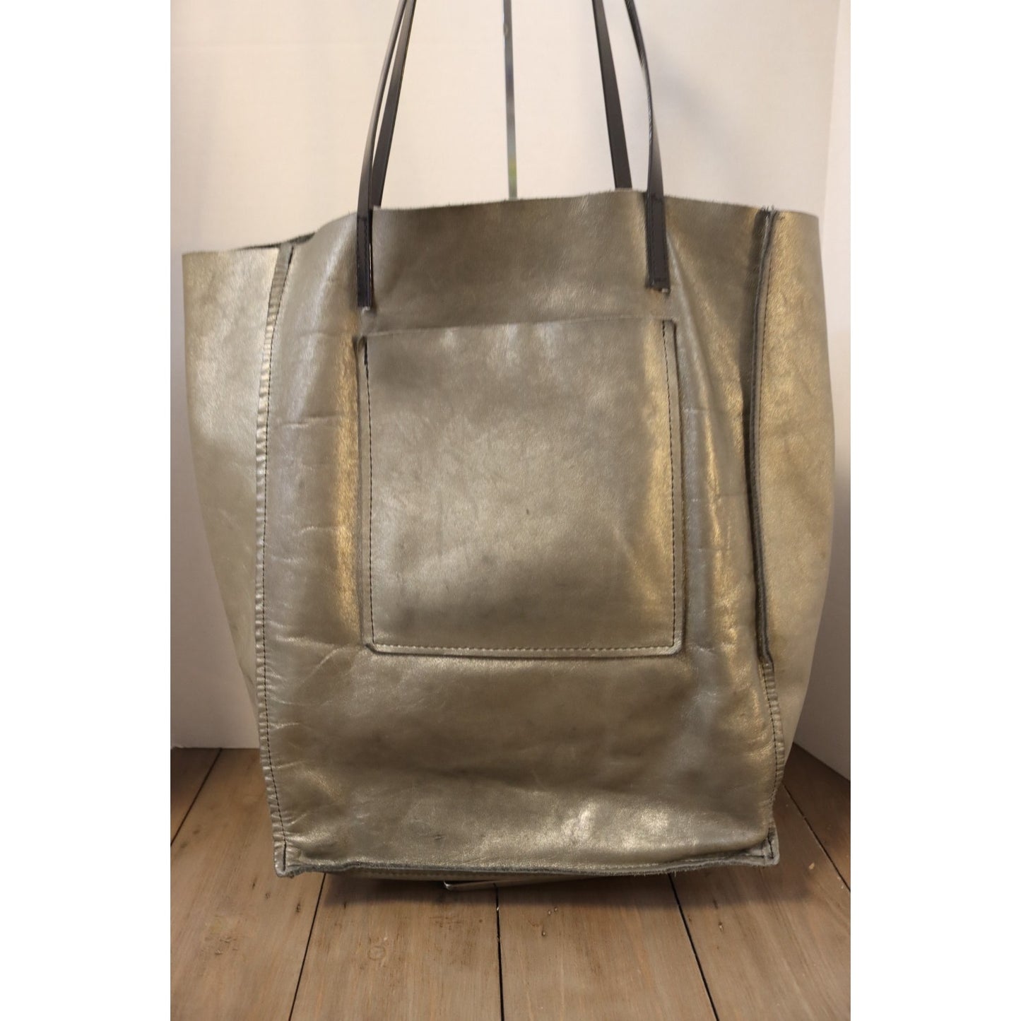 Brooklyn Industries Grey Metallic Tote Bag Leather Floppy