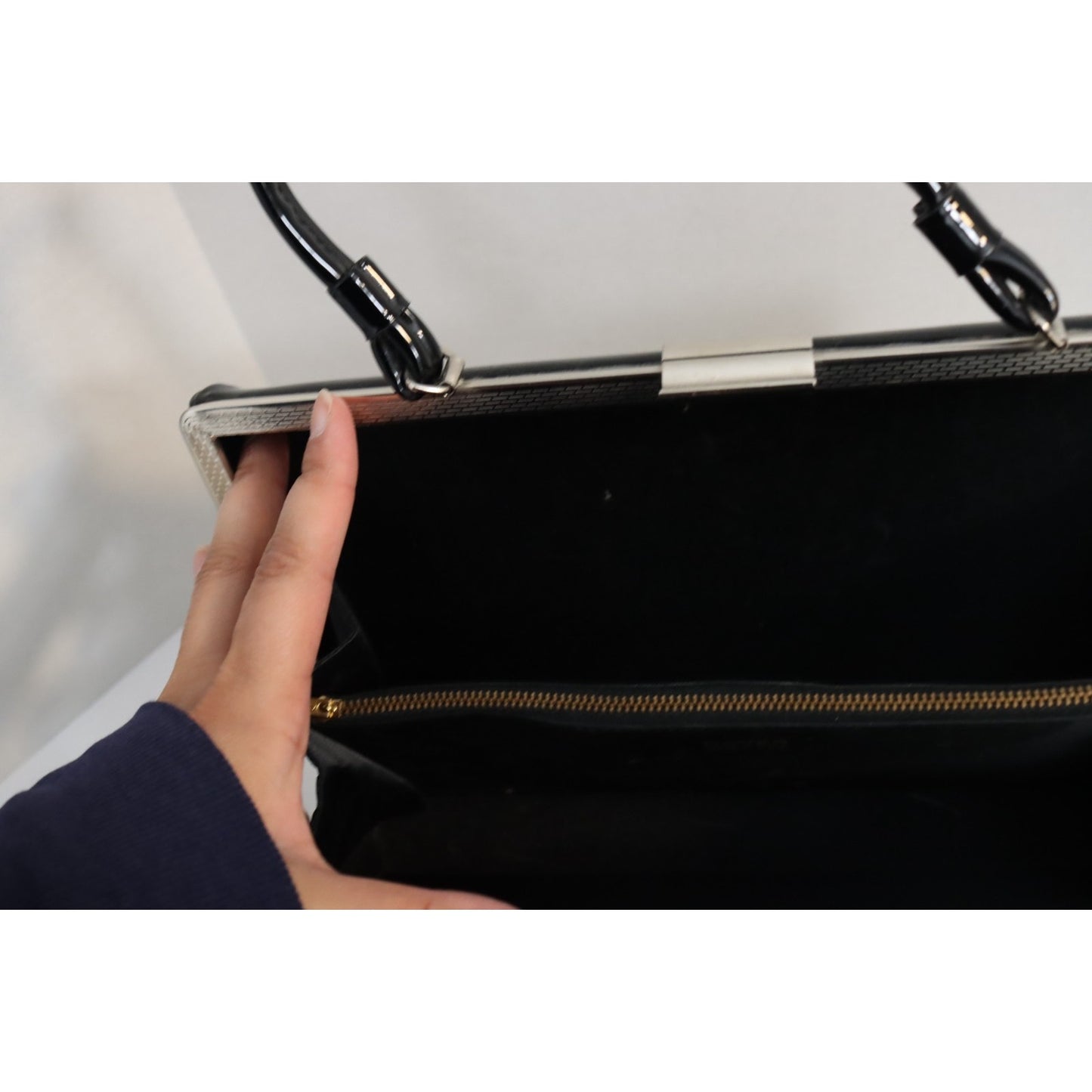 Vintage Dover Black Patent Leather Handbag Made in USA Top Handle Bag