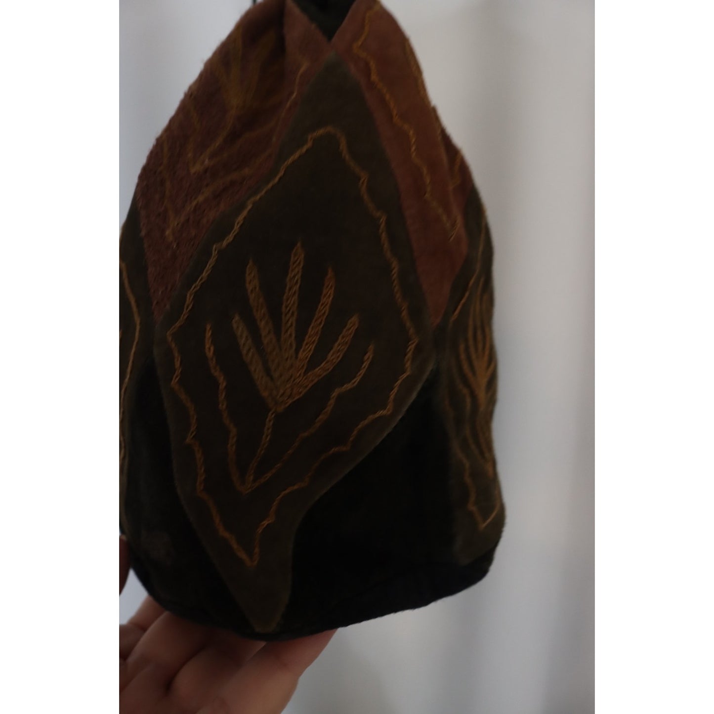 Leather Bucket Drawstring Bag Small Brown