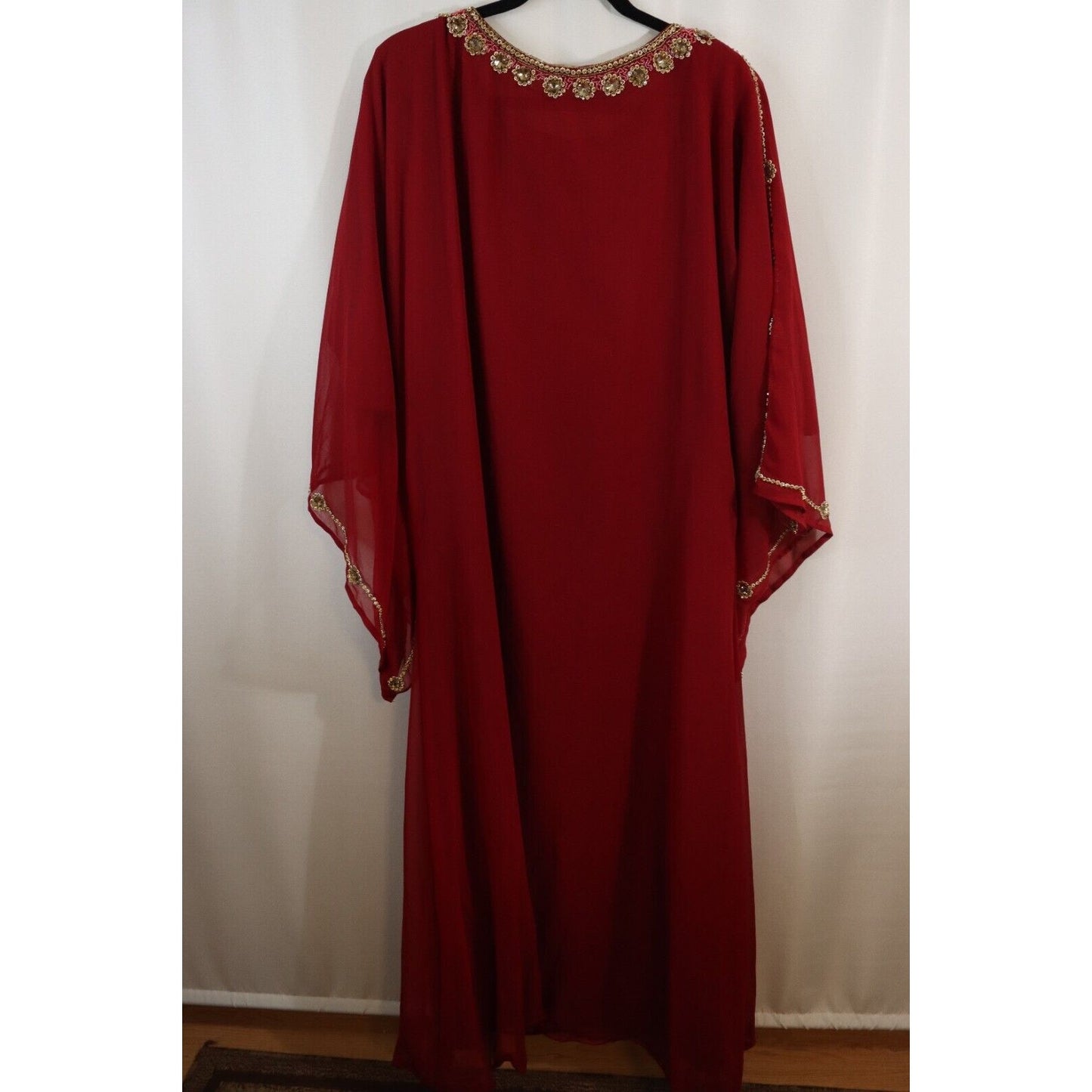 Abaya Kaftan Red Beaded Sheer Lined Size 58