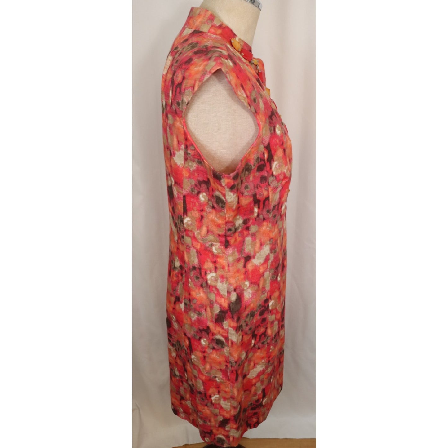 Eliza J New York Size 8 Coral Brown Taupe Rhinestone Linen Blend Sheath