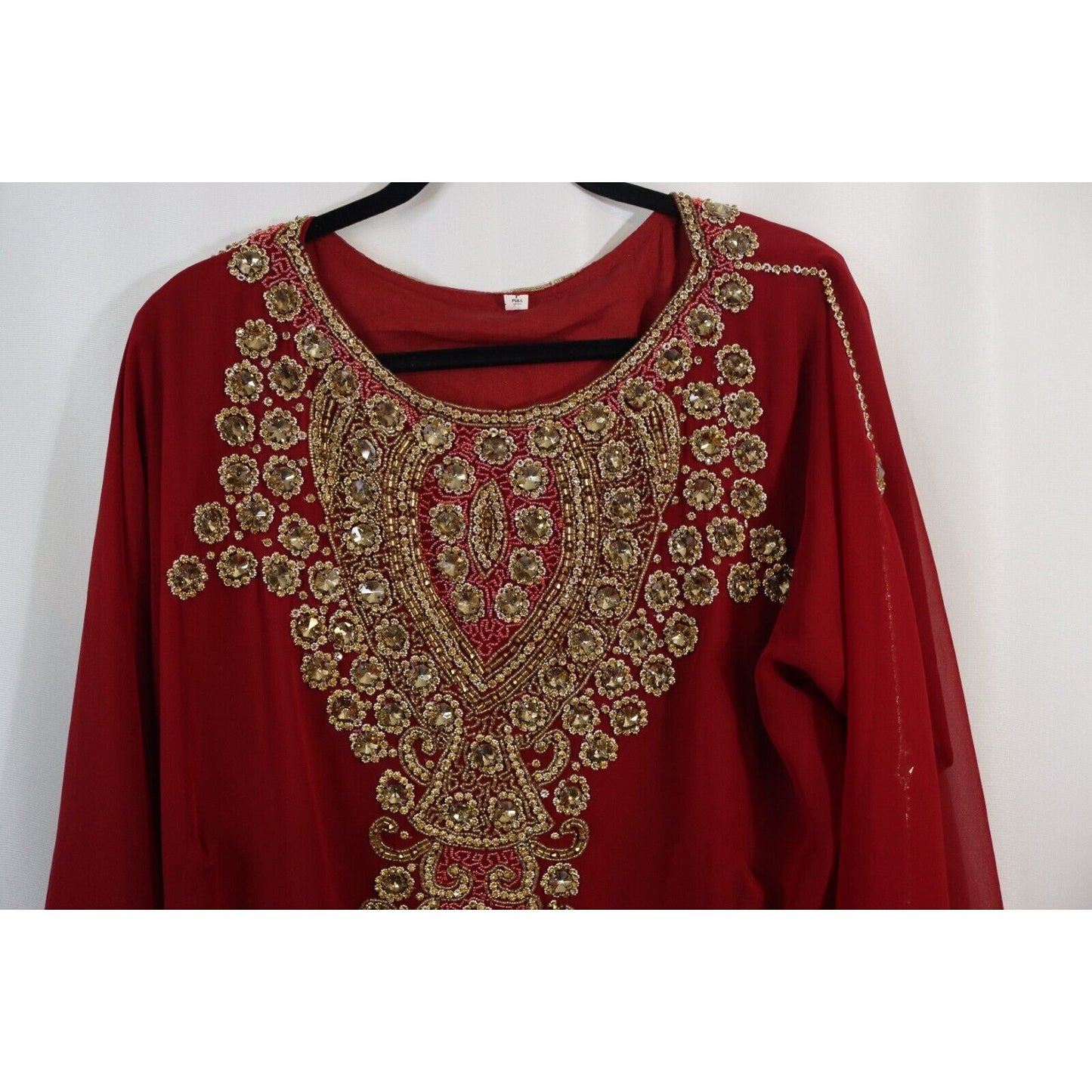 Abaya Kaftan Red Beaded Sheer Lined Size 58