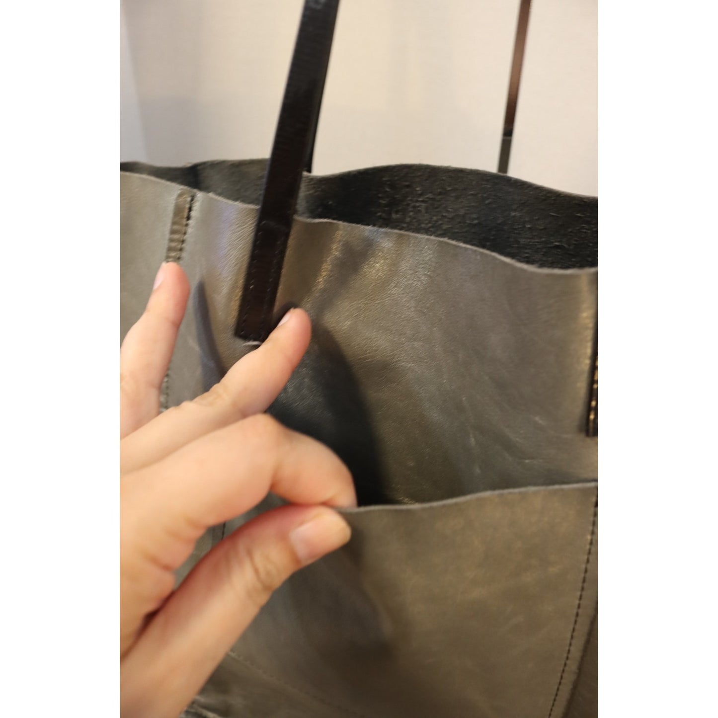 Brooklyn Industries Grey Metallic Tote Bag Leather Floppy