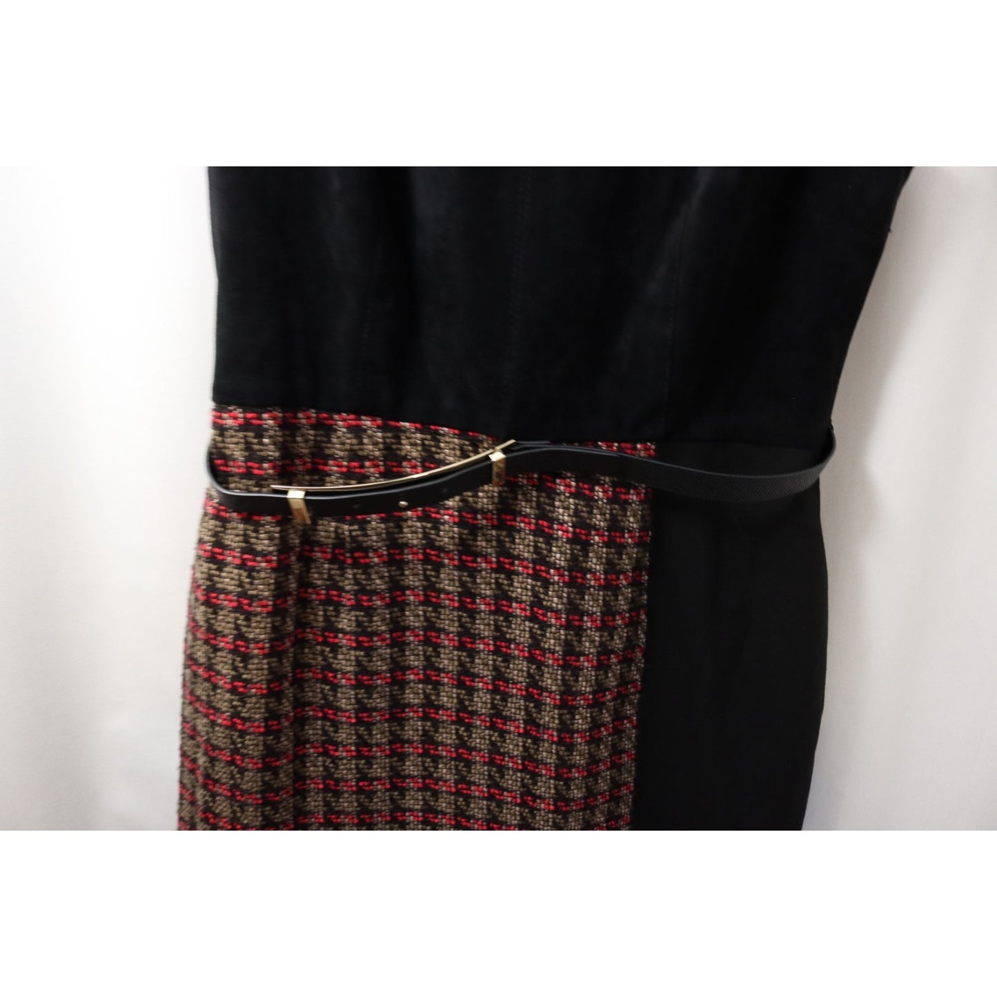 Calvin Klein Black/Brown/Red 12 Pencil Dress Belt Tweed Lined Zip Sleeveless