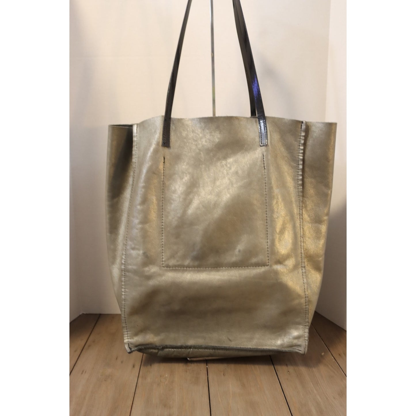 Brooklyn Industries Grey Metallic Tote Bag Leather Floppy