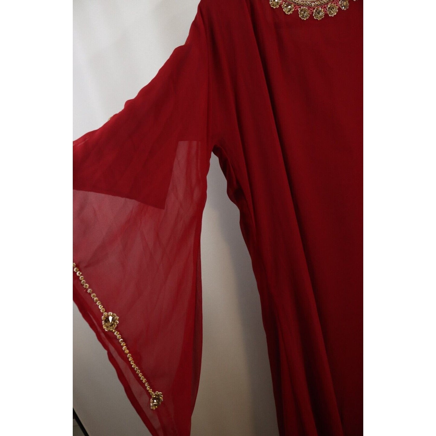 Abaya Kaftan Red Beaded Sheer Lined Size 58