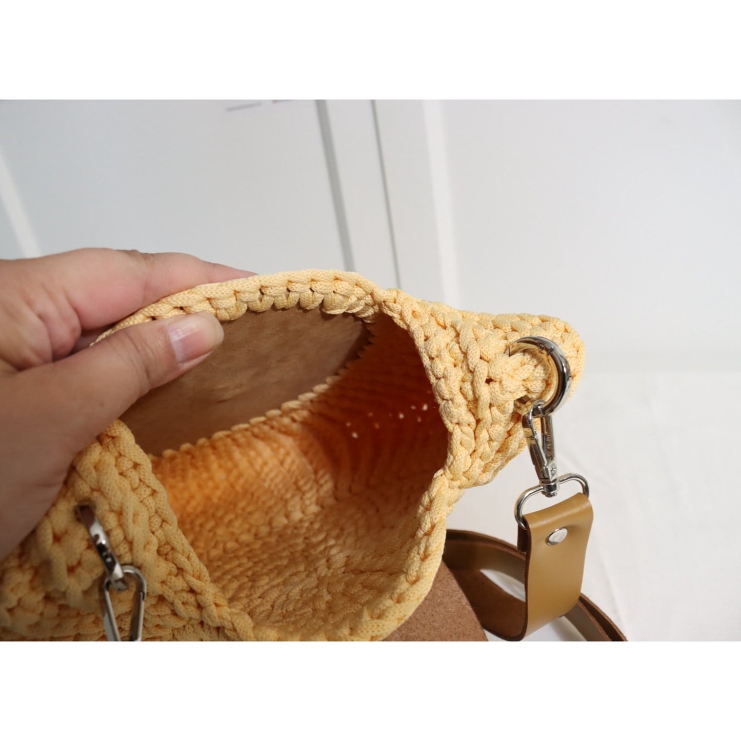 Yellow and Brown Knit Bag Crossbody