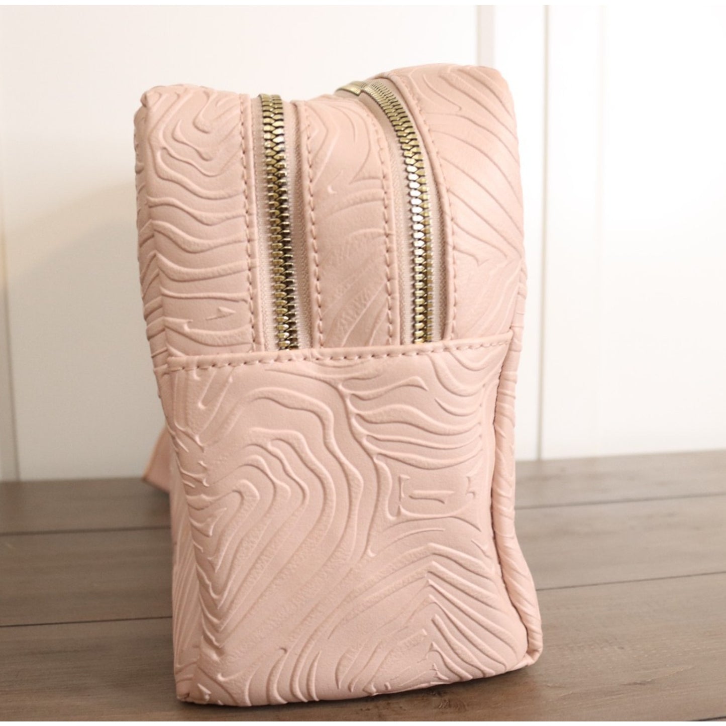 Betsey Johnson Pink Large Makeup Bag Double Zip Embossed