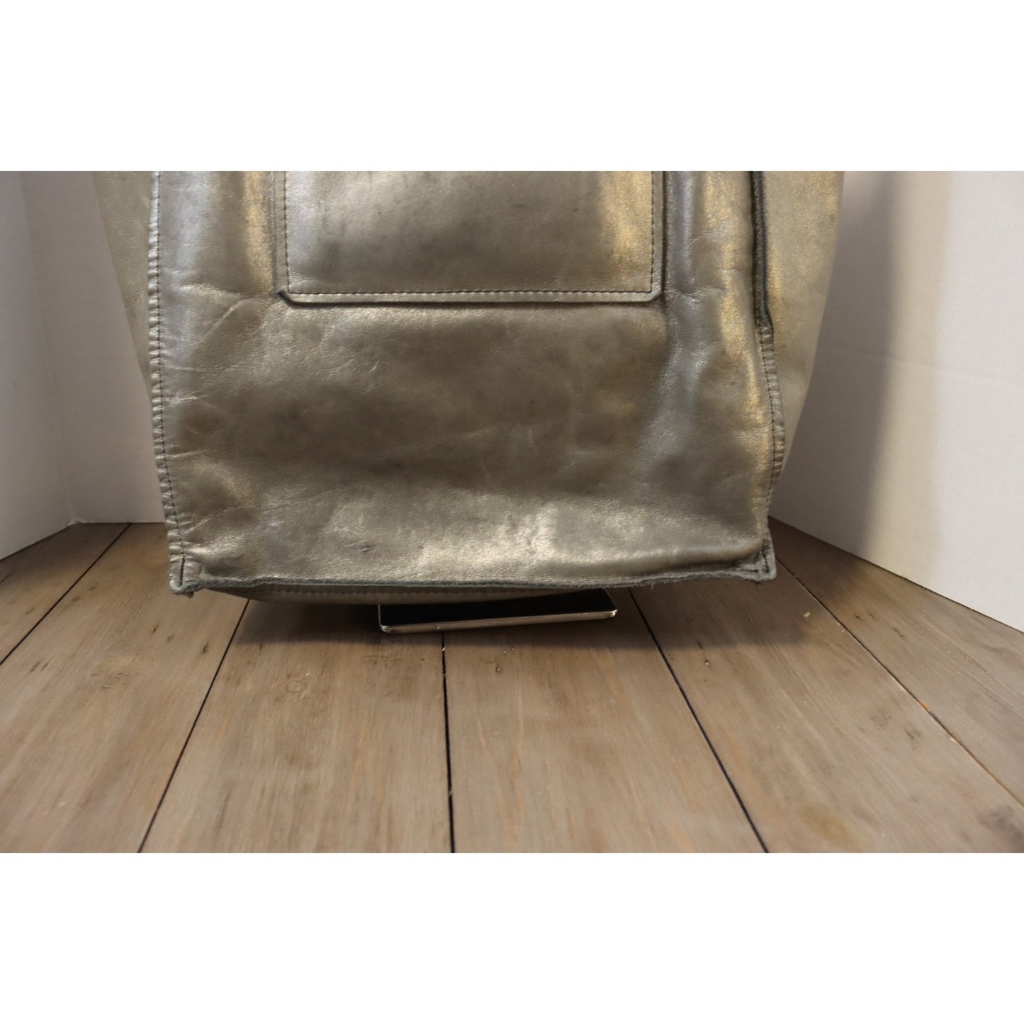 Brooklyn Industries Grey Metallic Tote Bag Leather Floppy