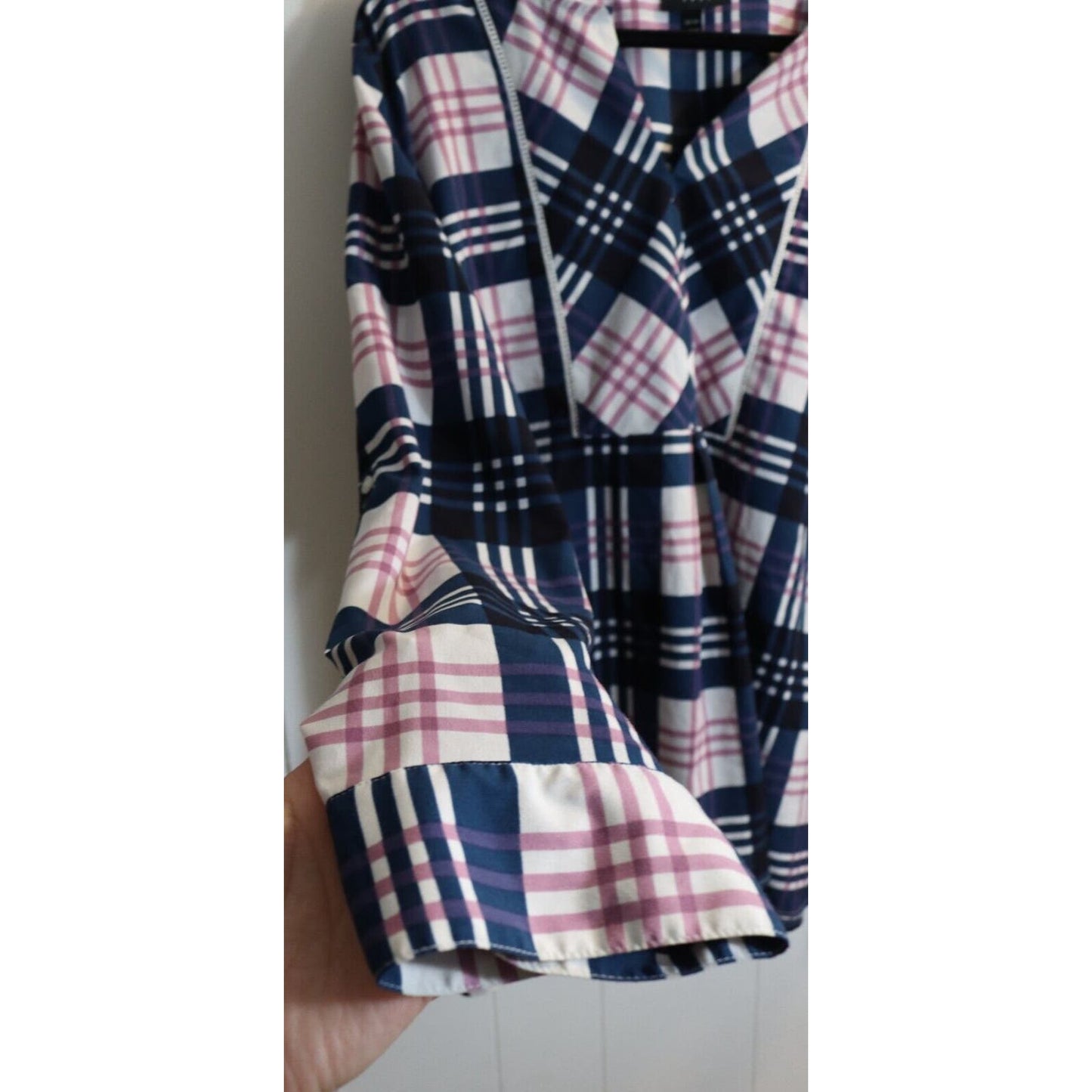 Lane Bryant Navy Pink White Plaid Long Sleeved Top Size 26/28