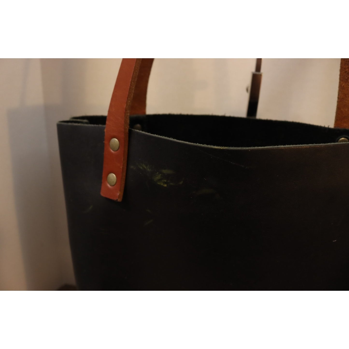 Portland Leather Goods Black Open Tote Bag Double Handle Smooth Classic