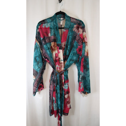 Cacique Night Robe Polyester Colorful Green Sheer Kimono Size 22/24