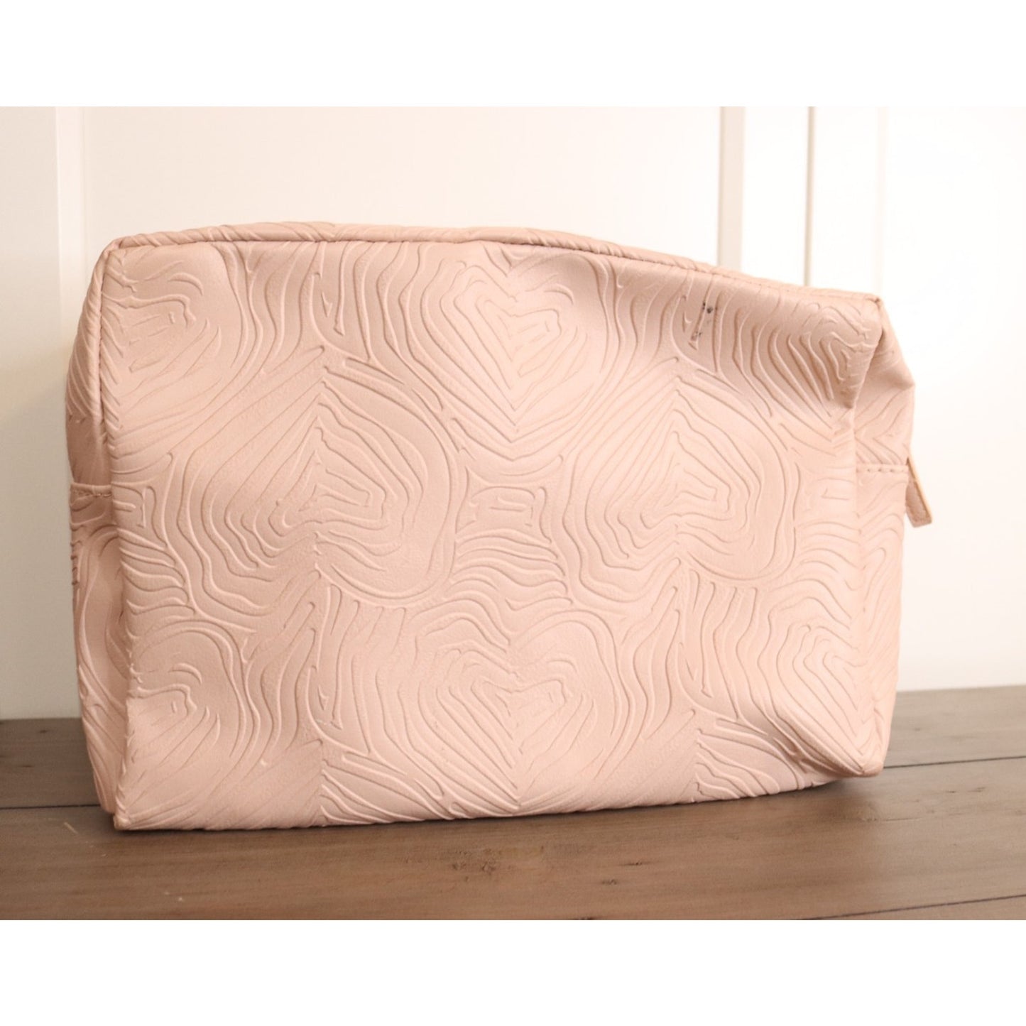 Betsey Johnson Pink Large Makeup Bag Double Zip Embossed