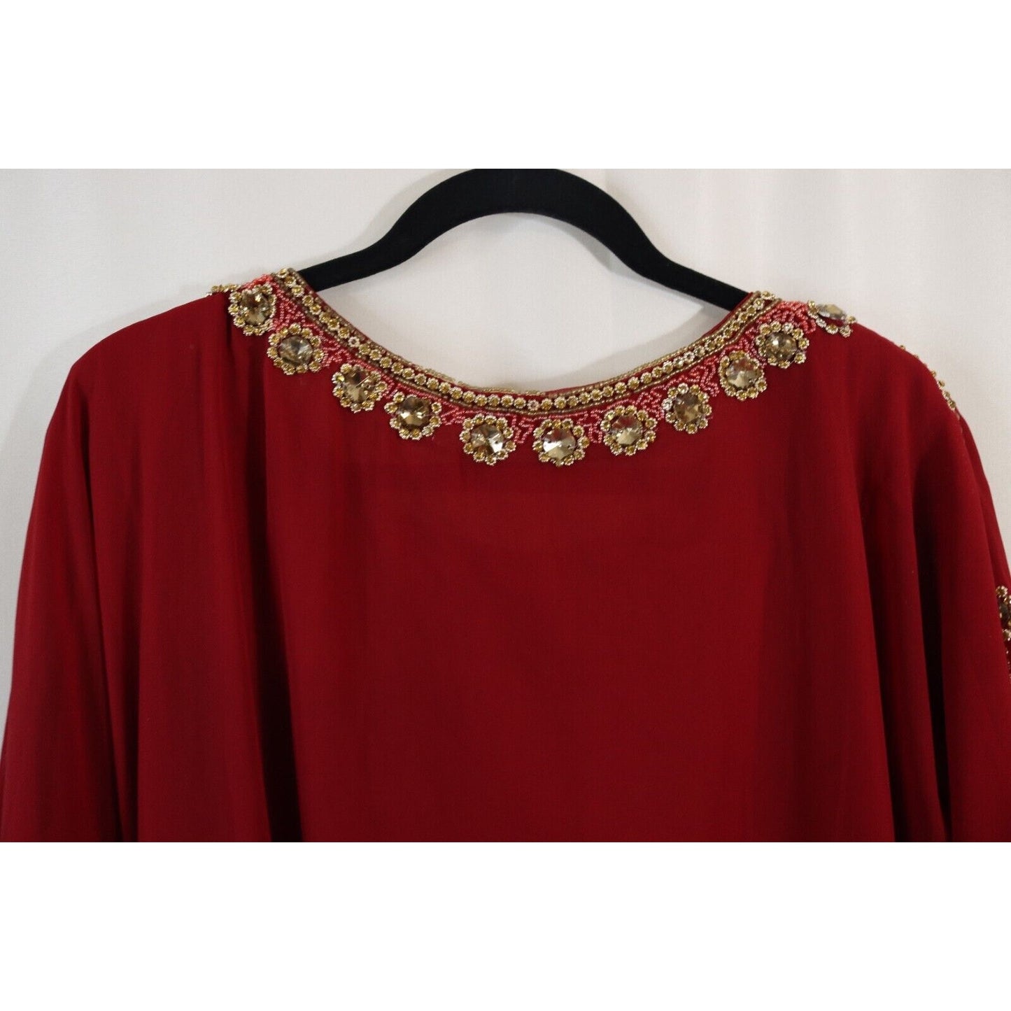 Abaya Kaftan Red Beaded Sheer Lined Size 58