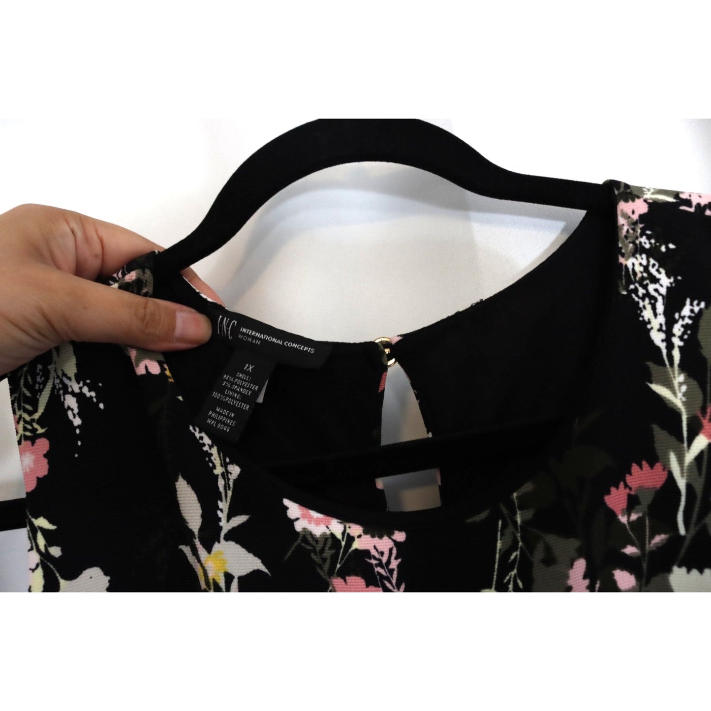 Inc International Concept 1X Black and Floral Sleeveless Polyester/Spandex