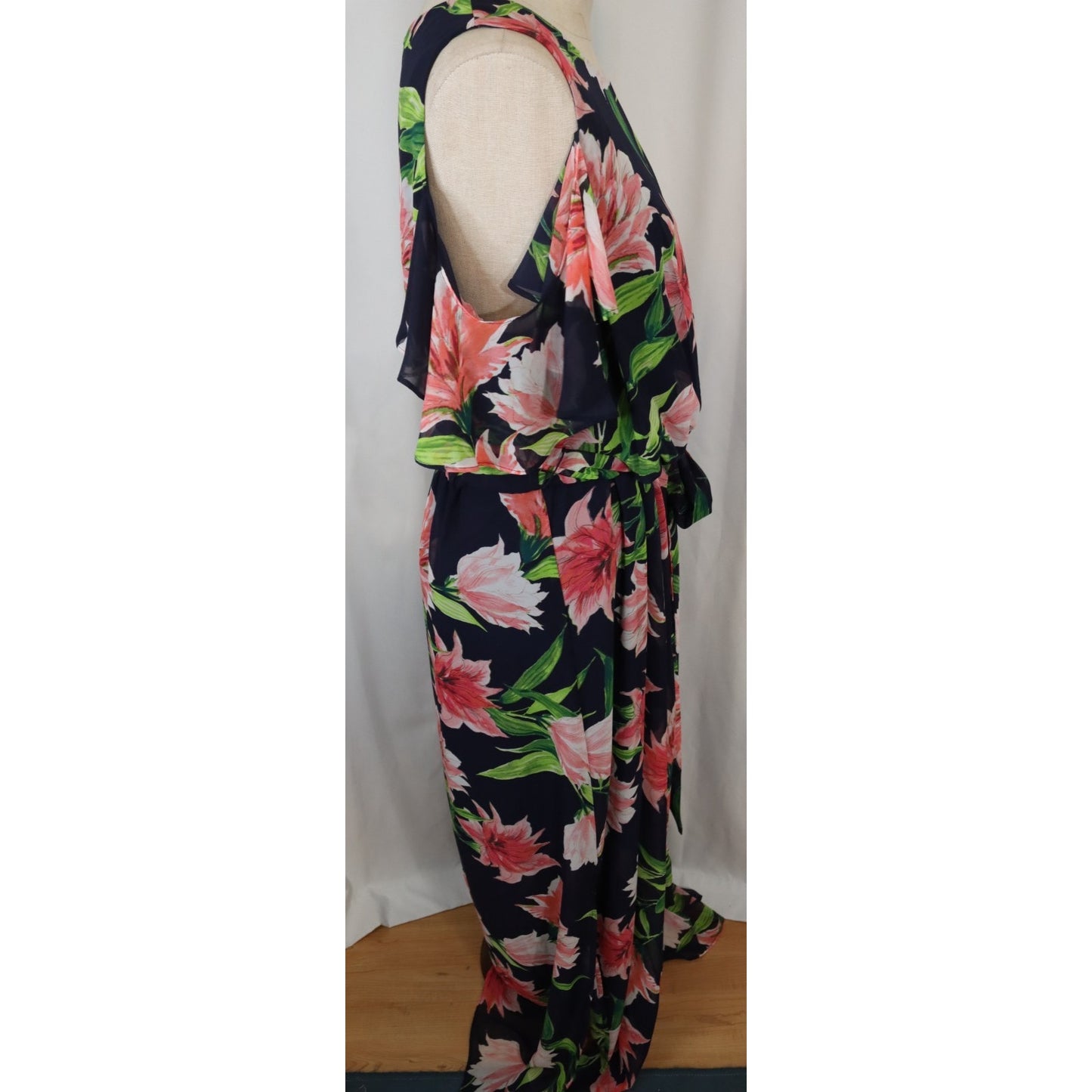 Eliza J Floral Dress Cold Shoulder 16W Slit Tie