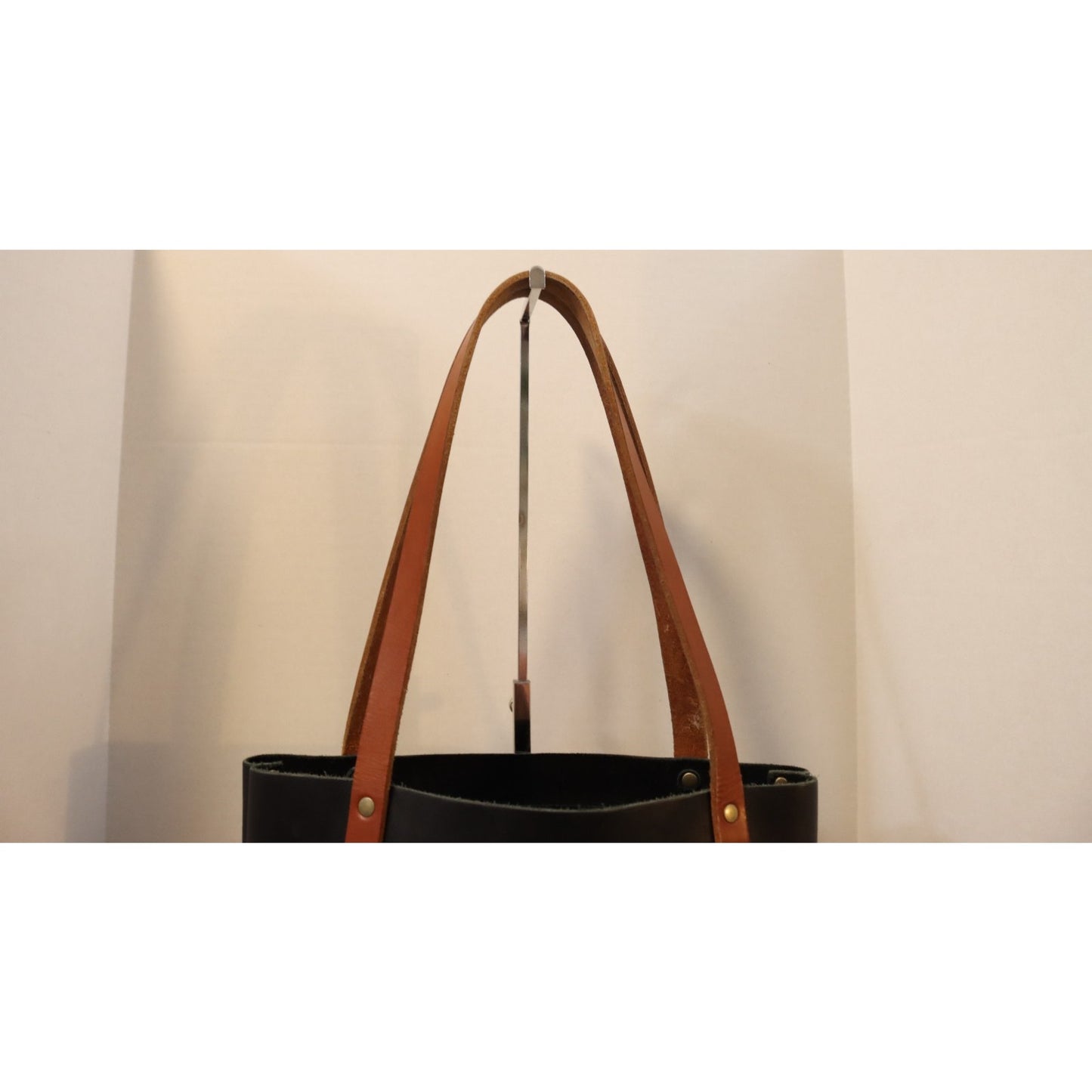 Portland Leather Goods Black Open Tote Bag Double Handle Smooth Classic