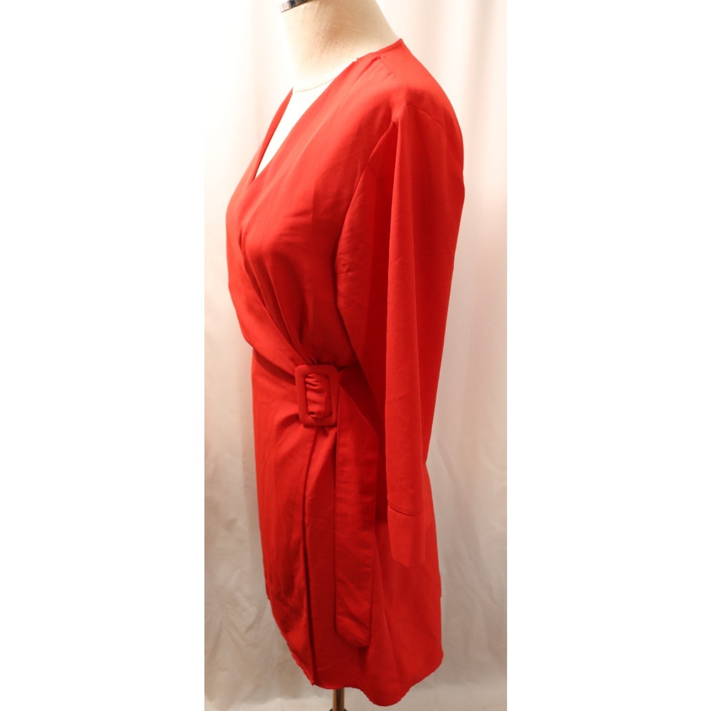 Topshop Red Wrapped Dress Size 6 Long Sleeve Polyester