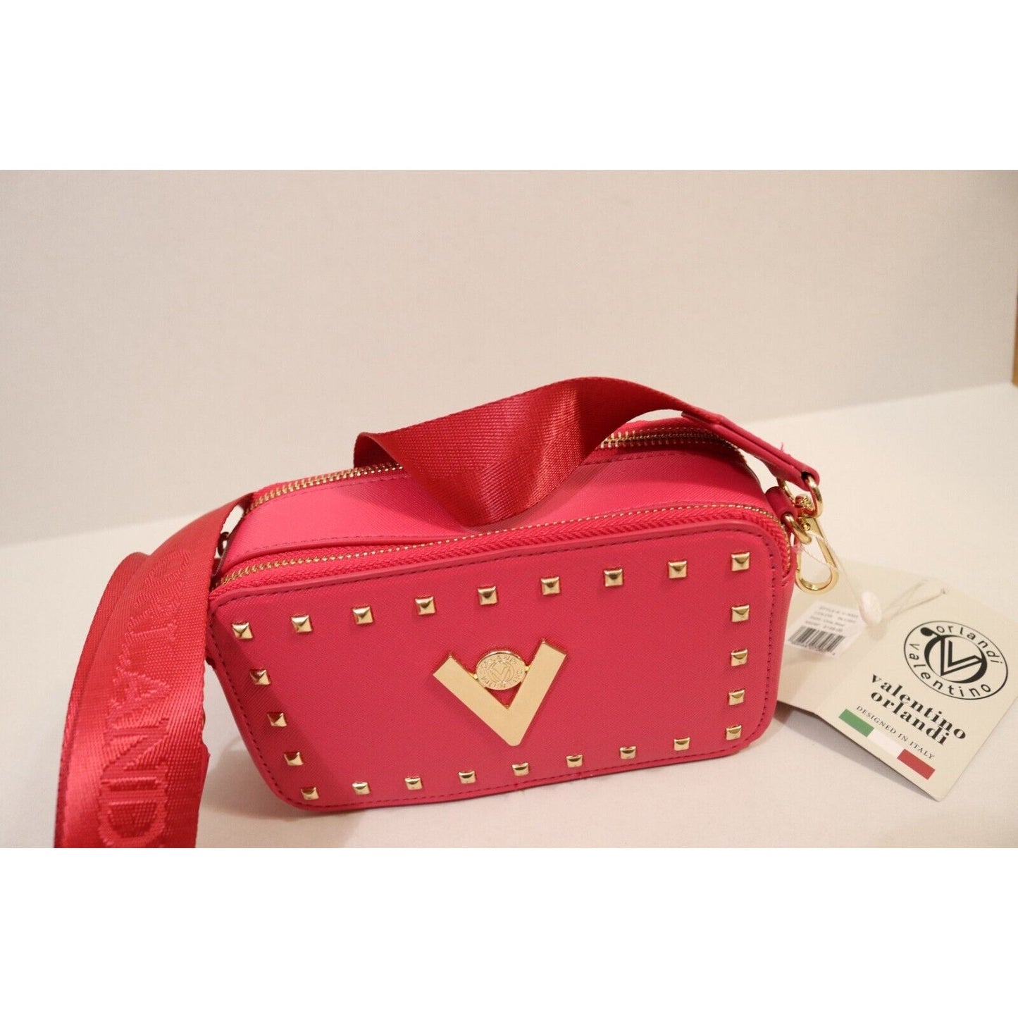 Valentino Orlandi Studded Blush Pink Camera Bag Crossbody Designed in Italy