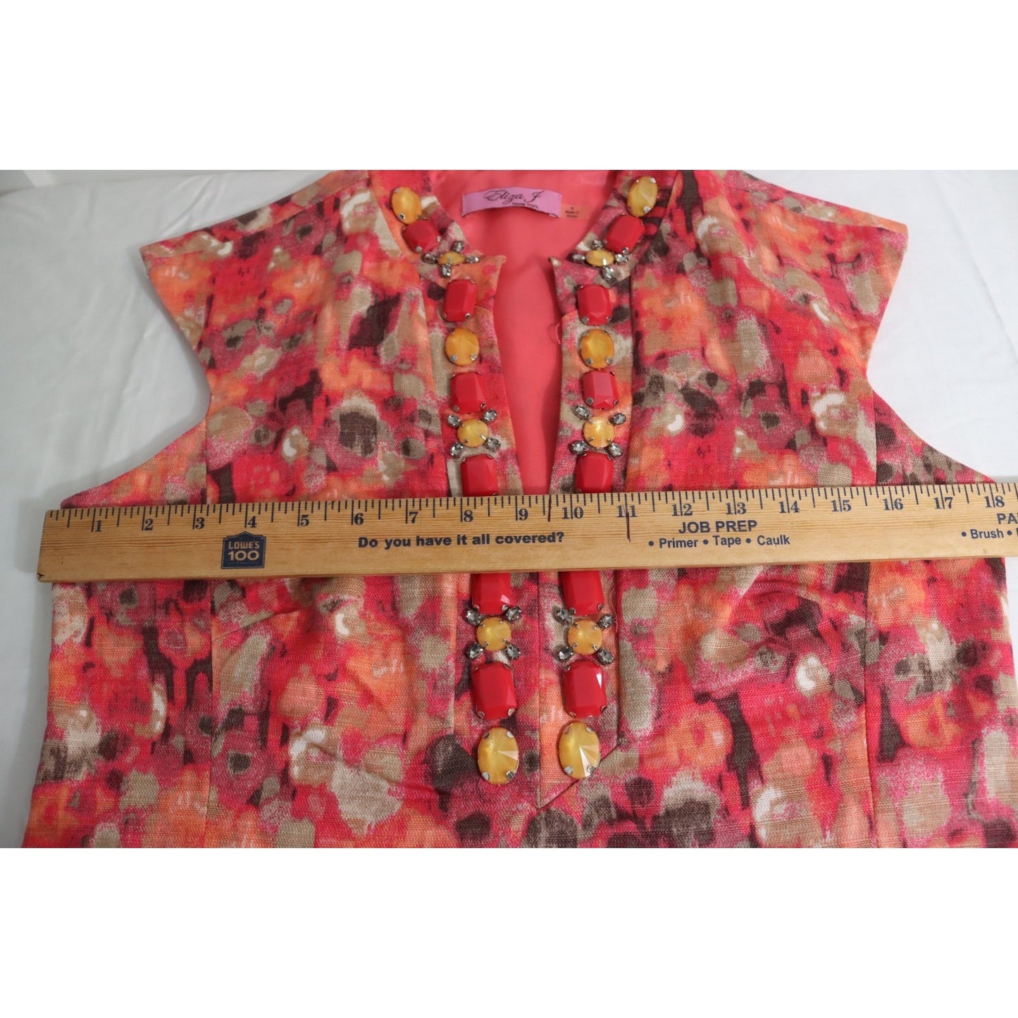 Eliza J New York Size 8 Coral Brown Taupe Rhinestone Linen Blend Sheath