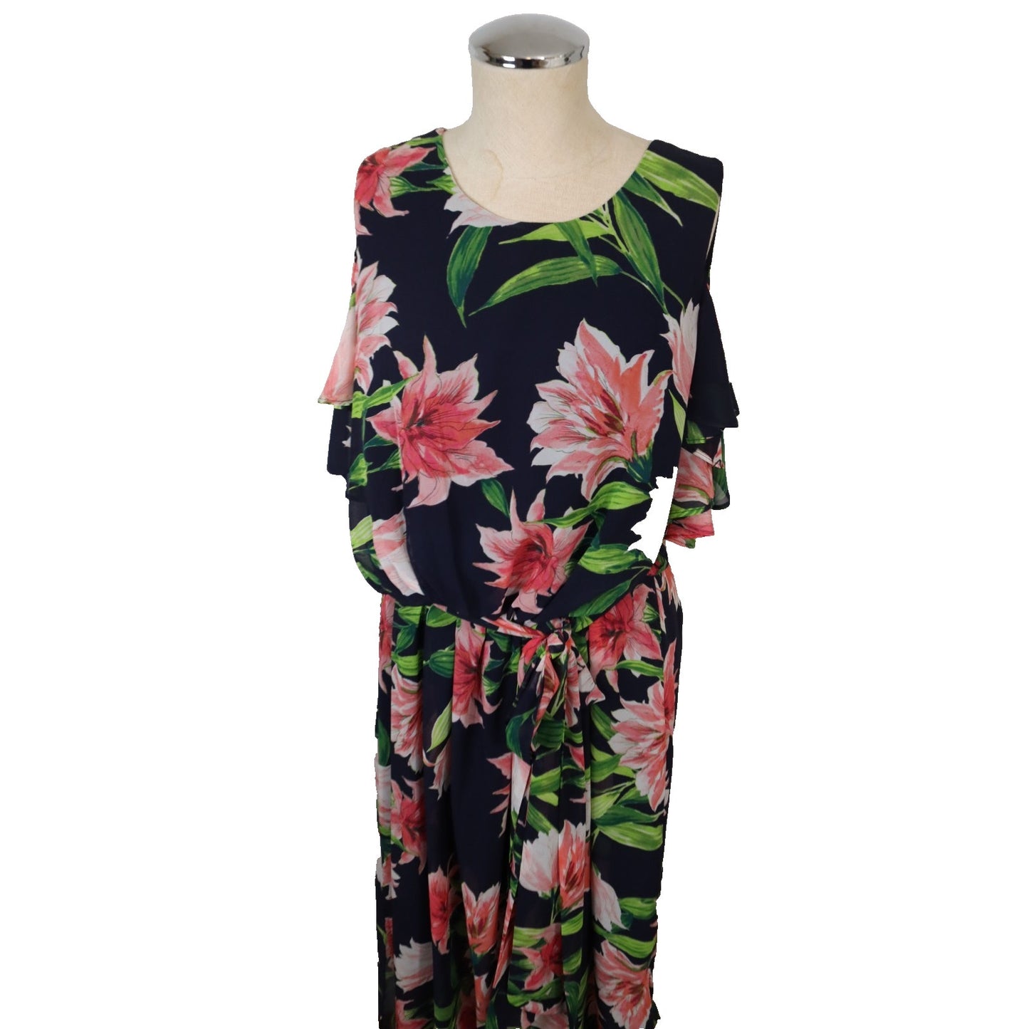 Eliza J Floral Dress Cold Shoulder 16W Slit Tie