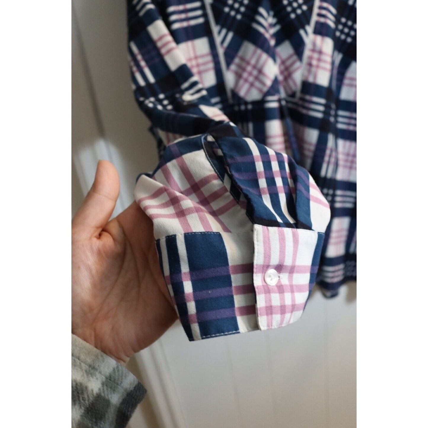 Lane Bryant Navy Pink White Plaid Long Sleeved Top Size 26/28