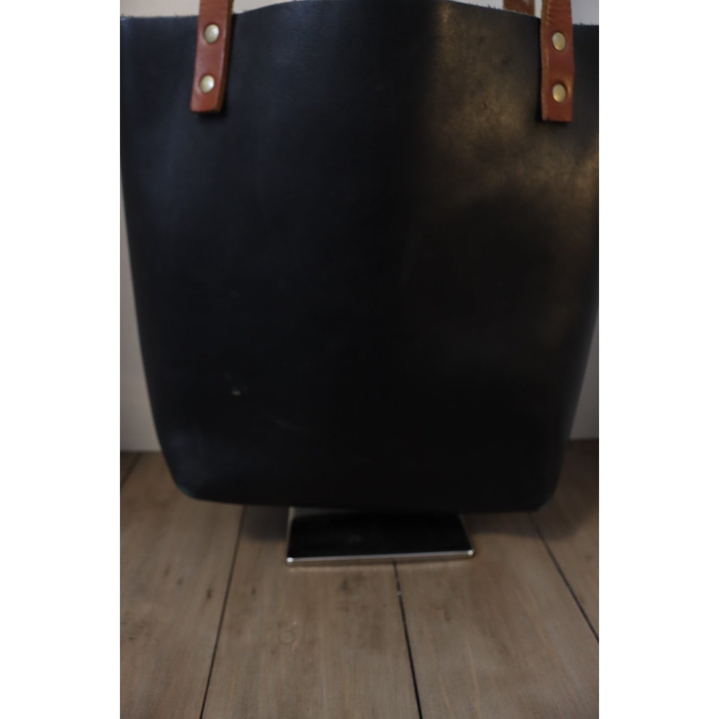 Portland Leather Goods Black Open Tote Bag Double Handle Smooth Classic
