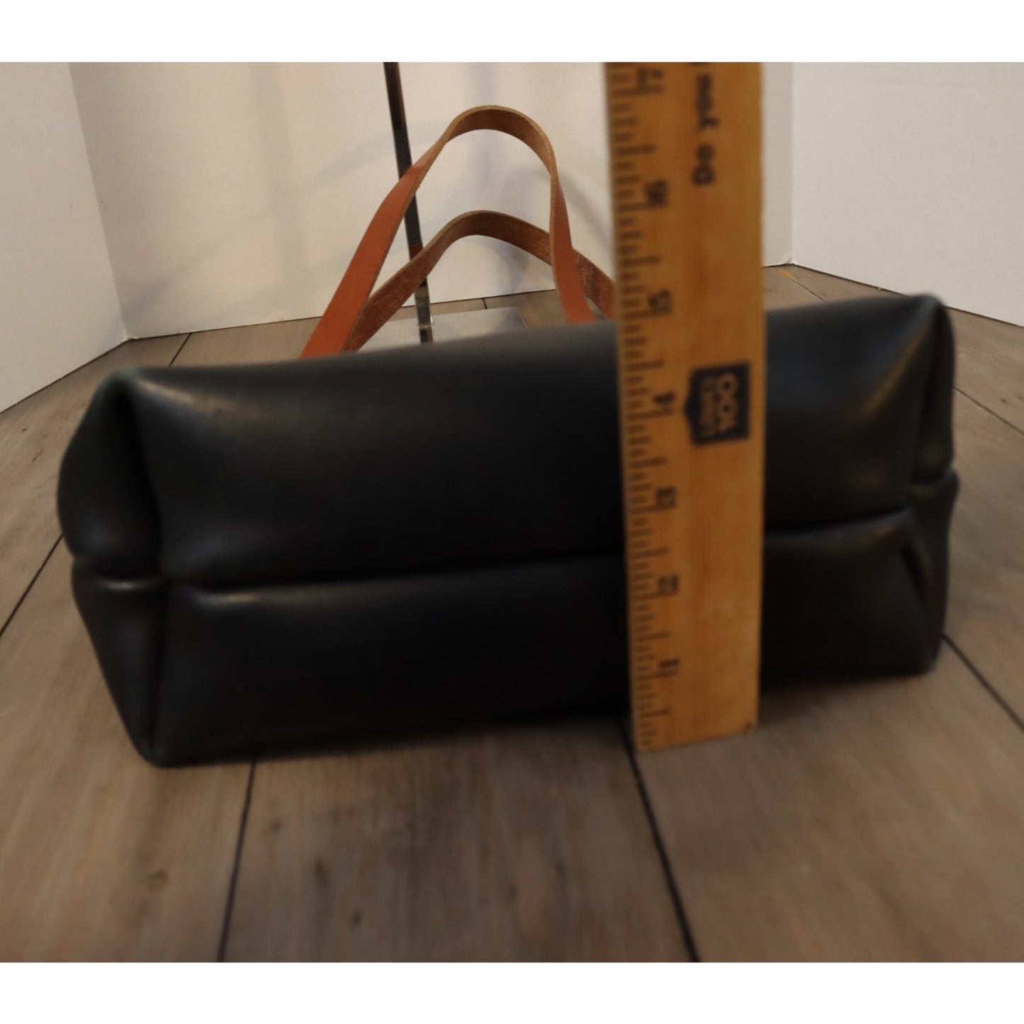 Portland Leather Goods Black Open Tote Bag Double Handle Smooth Classic