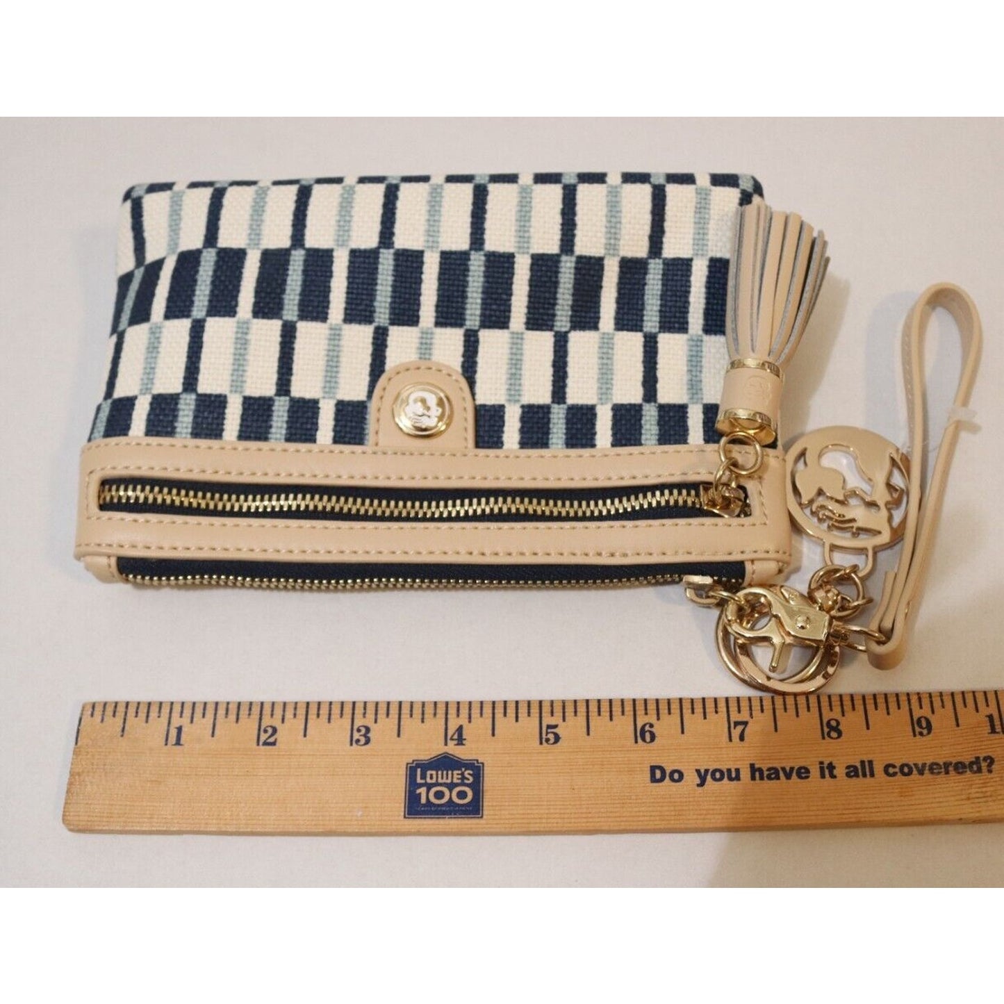 Spartan Wristlet Keychain and Tassel Blue and White