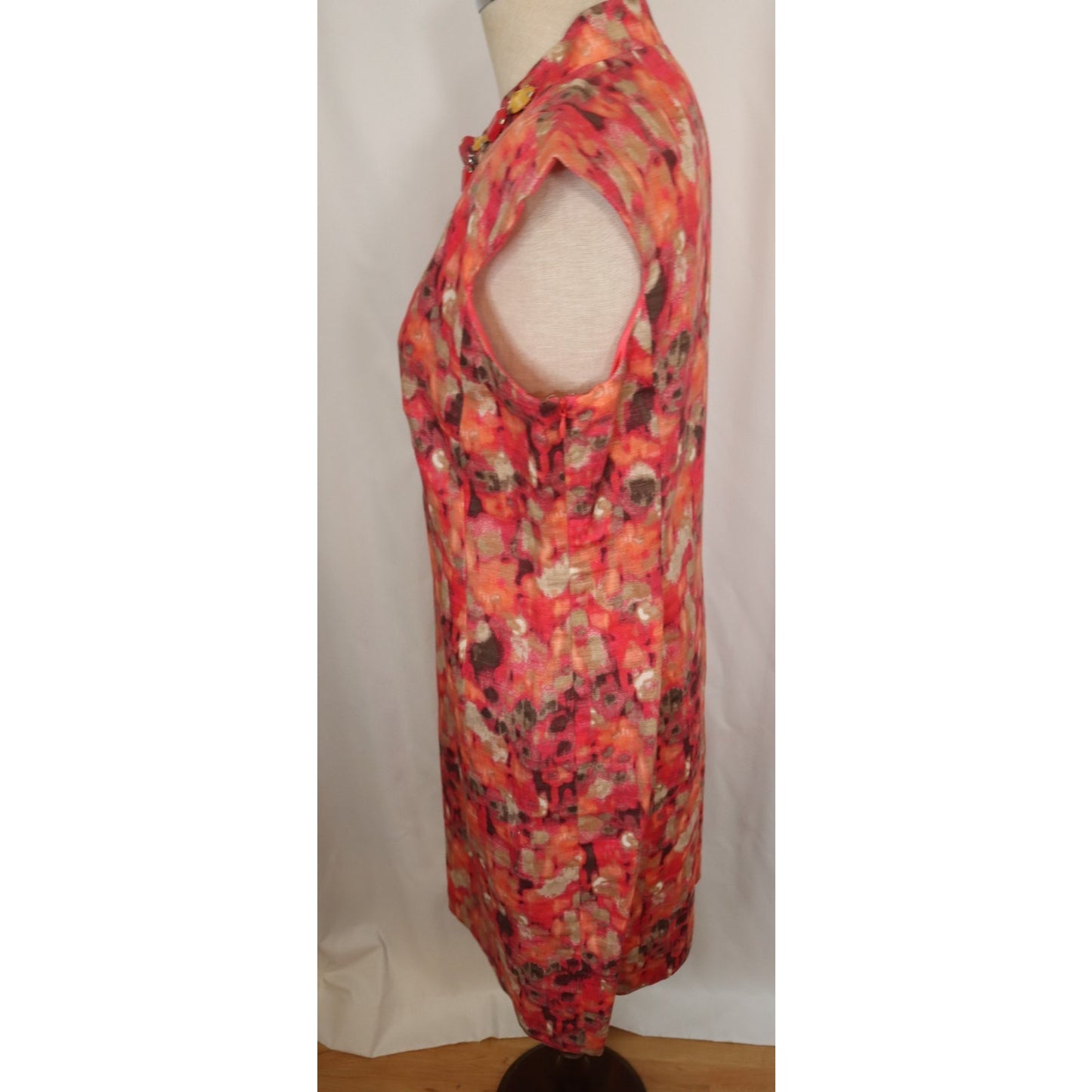 Eliza J New York Size 8 Coral Brown Taupe Rhinestone Linen Blend Sheath